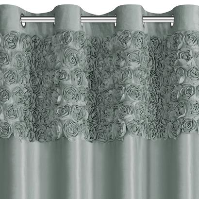 Zasłona gotowa na przelotkach ROSES 140x250 Eva Minge Eurofirany miętowa z 6 pasami róż na górze