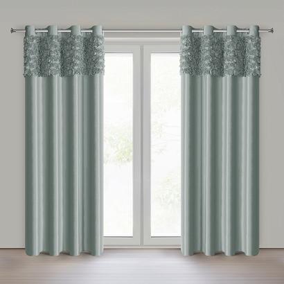 Zasłona gotowa na przelotkach ROSES 140x250 Eva Minge Eurofirany miętowa z 6 pasami róż na górze