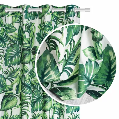 Zasłona gotowa na przelotkach PALMS 140x250 biała zielona egzotyczne liście
