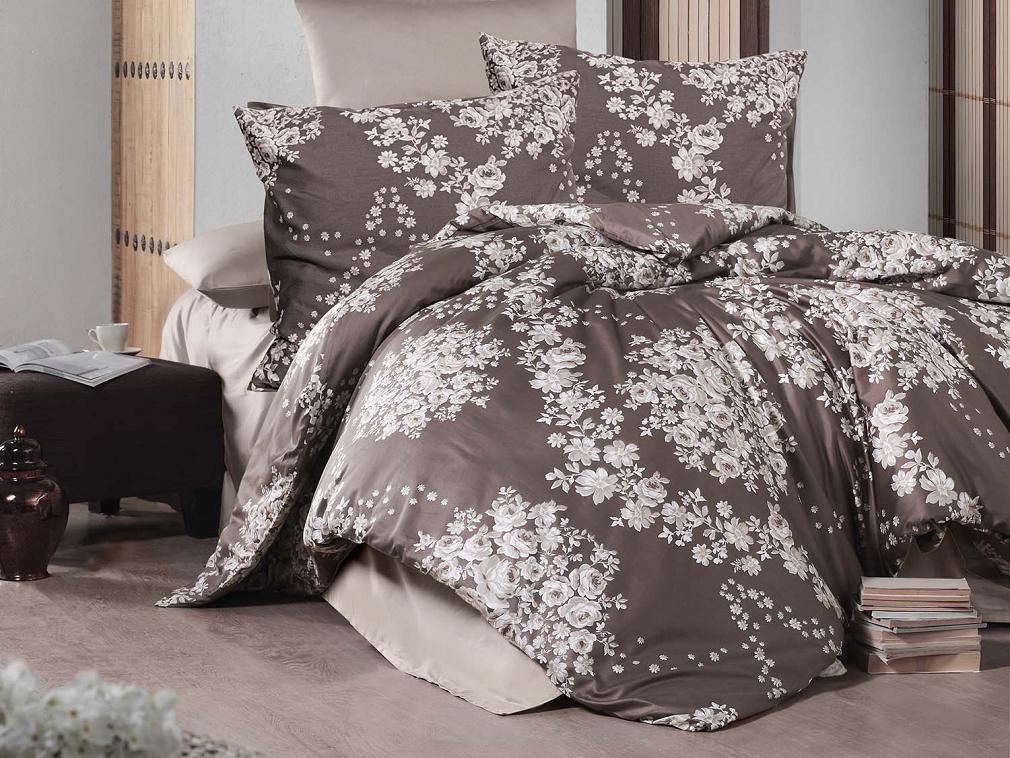 Pościel satyna bawełniana MELROSE EXCLUSIVE 200x220 Darymex czekoladowa kremowe róże