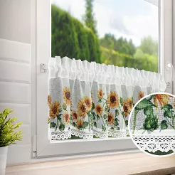Firana gotowa zazdrostka HELIA 150x30 Eurofirany biała żółta słoneczniki