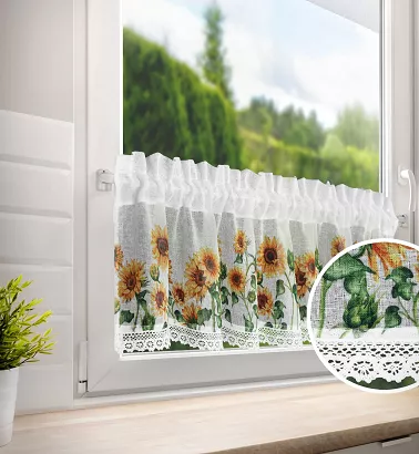 Firana gotowa zazdrostka HELIA 150x30 Eurofirany biała żółta słoneczniki