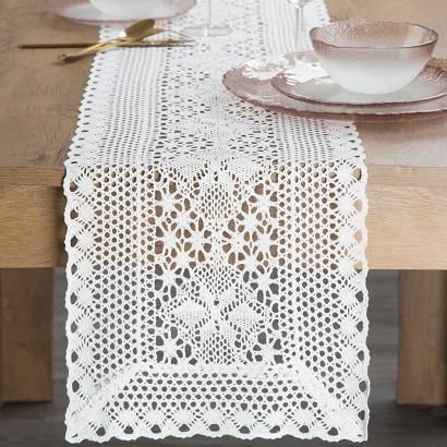 Obrus dekoracyjny ażurowy MEGGY 32x140 Eurofirany biały