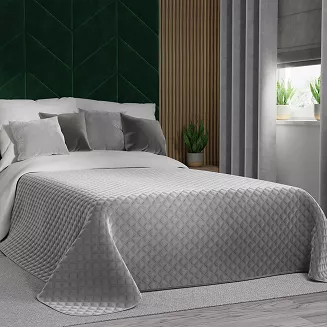 Narzuta dekoracyjna VELVI 220x240 pikowana w geometryczny wzór jasnoszara
