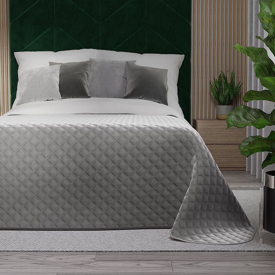 Narzuta dekoracyjna VELVI 220x240 pikowana w geometryczny wzór jasnoszara