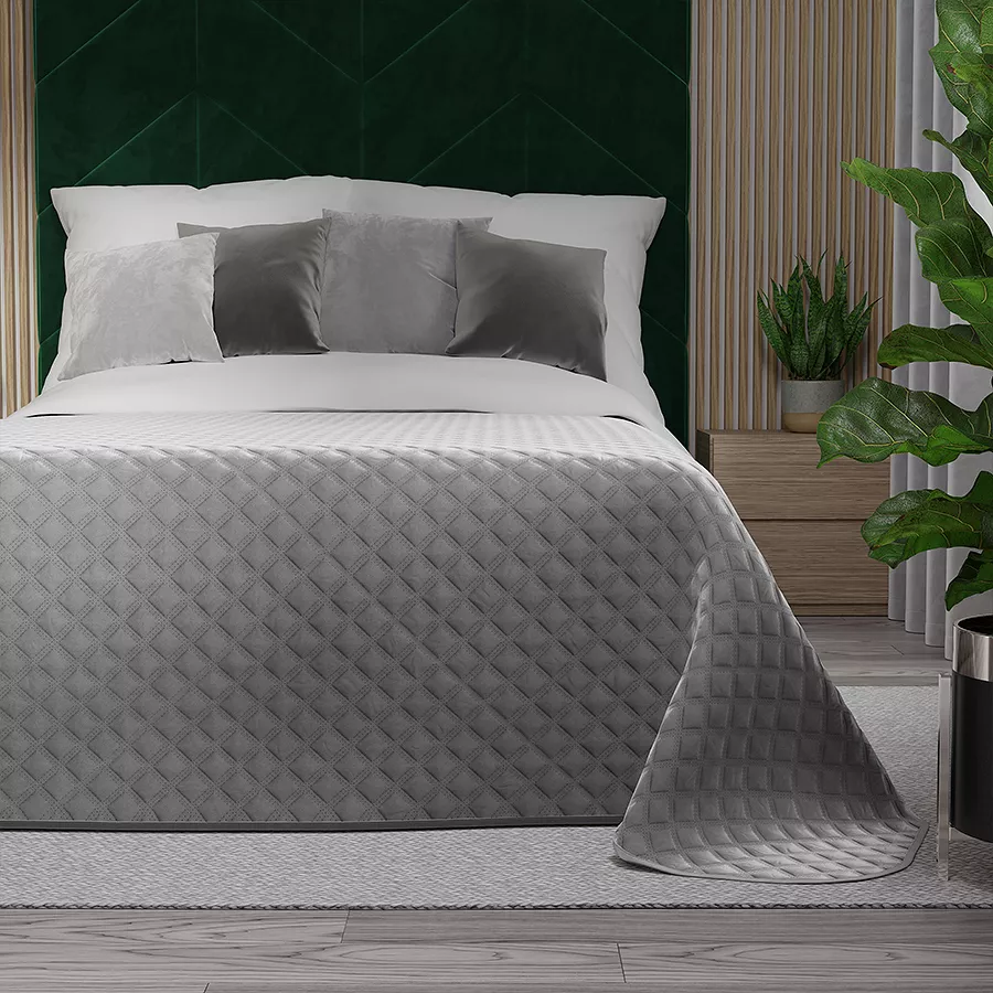 Narzuta dekoracyjna VELVI 220x240 pikowana w geometryczny wzór jasnoszara