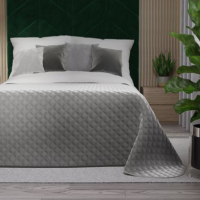 Narzuta dekoracyjna VELVI 220x240 pikowana w geometryczny wzór jasnoszara