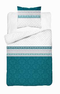 Pościel bawełniana 160x200 Detexpol turkusowa szara biała pasy orientalna geometria