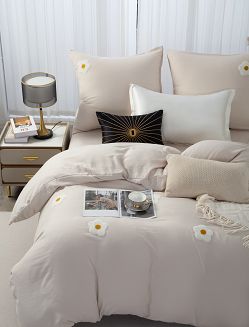 Beżowa Pościel w Kwiatki Stokrotki 140x200 Cuty Stokrotka