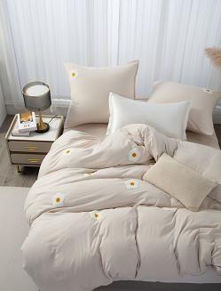 Beżowa Pościel w Kwiatki Stokrotki 140x200 Cuty Stokrotka