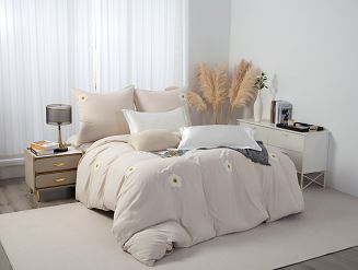 Beżowa Pościel w Kwiatki Stokrotki 140x200 Cuty Stokrotka