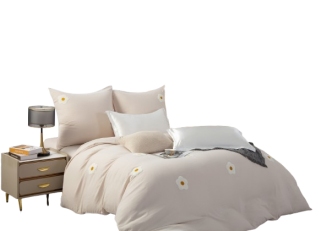 Pościel z mikrofibry Cuty Stokrotka  140x200 beżowa w haftowane Kwiatki Stokrotki