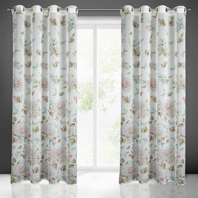 Zasłona gotowa na przelotkach ROSA 140x250 Design91 kremowa w malowane pędzlem kwiaty