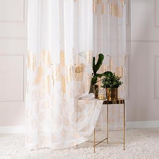 Firana gotowa na taśmie MARIETTA 140x250 biała ze złotym zdobieniem