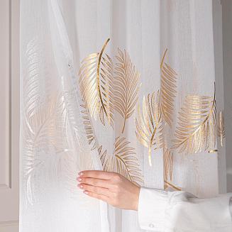 Firana gotowa na taśmie MARIETTA 140x250 biała ze złotym zdobieniem