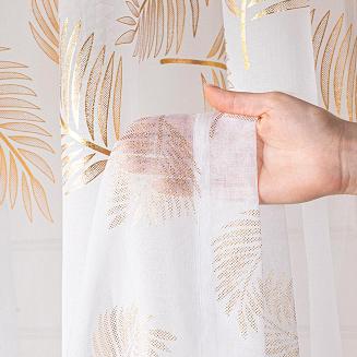 Firana gotowa na taśmie MARIETTA 140x250 biała ze złotym zdobieniem