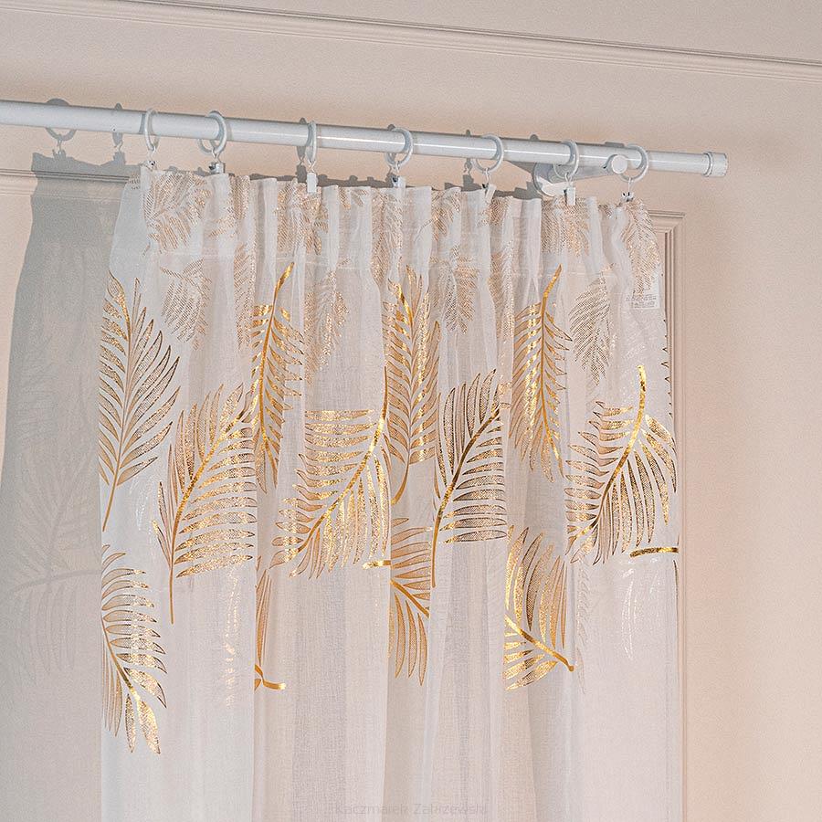 Firana gotowa na taśmie MARIETTA 140x250 biała ze złotym zdobieniem
