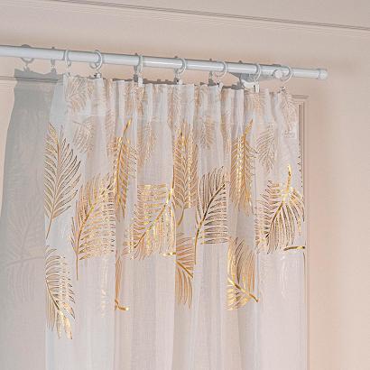 Firana gotowa na taśmie MARIETTA 140x250 biała ze złotym zdobieniem w liście