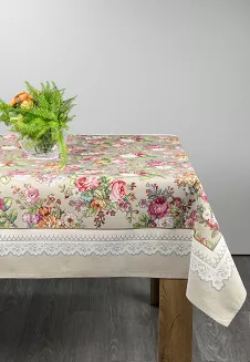 Obrus dekoracyjny gobelin 140x180 Eurofirany oliwkowy w róże