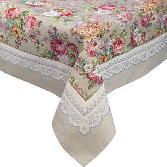 Obrus dekoracyjny gobelin 140x180 Eurofirany oliwkowy w róże