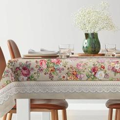 Obrus dekoracyjny gobelin 140x180 Eurofirany oliwkowy w róże