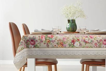 Obrus dekoracyjny gobelin 140x180 Eurofirany oliwkowy w róże
