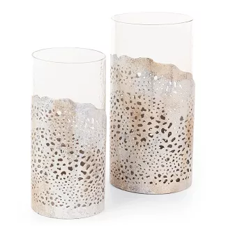 Świecznik dekoracyjny DIMON 13x27 Eurofirany beżowy transoarentny metalowe zdobienie