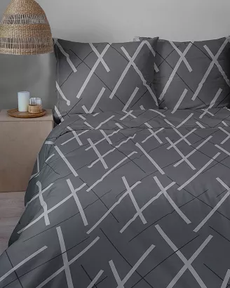 Pościel satynowa Home Satin 220x200 ciemnoszara geometryczne kreski