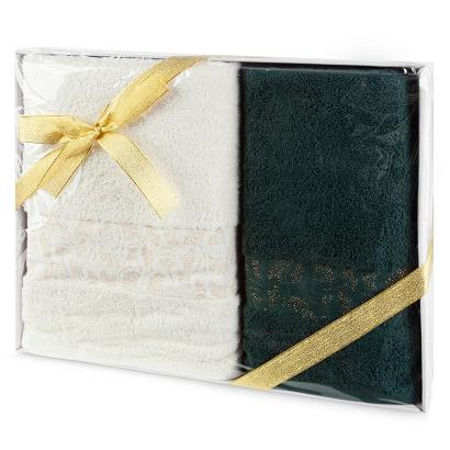 Komplet ręczników BLINK 50x90+70x140 Eurofirany kremowy - zielony z żakardową błyszczącą bordiurą