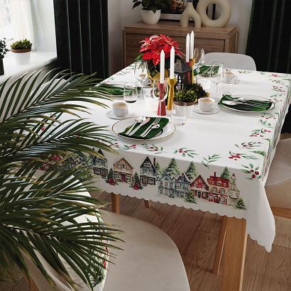 Obrus wodoodporny NINA 110x160 biały kolorowy zimowe miasteczko