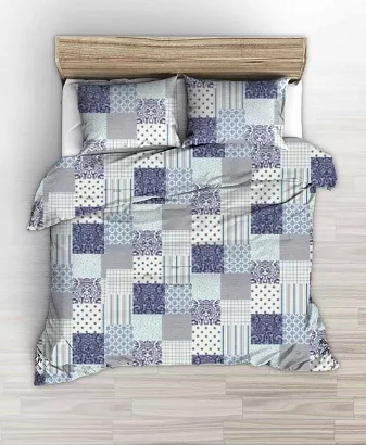 Pościel z kory 160x200 wzór granatowa morska kratka patchwork