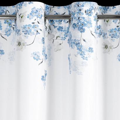 Zasłona gotowa na przelotkach NOA 140x250 Eurofirany biała niebieska niezapominajki