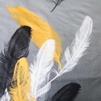Pościel satyna bawełniana SATYNLOVE 180x200 szara w białe złote czarne pióra