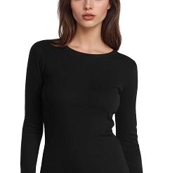 Prążkowana koszulka damska z wiskozy z długim rękawem Irma czarna
