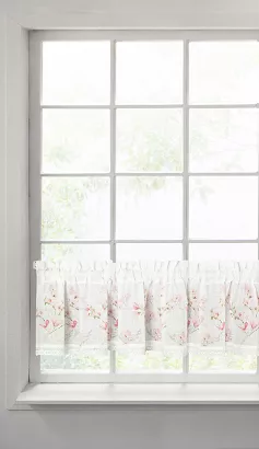 Firana gotowa zazdrostka AMELIA 150x30 Eurofirany biała różowa gałązki magnolii