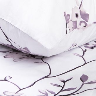 Pościel bawełniana COTTONLOVE 160x200 biała w fioletowe liście i kwiaty