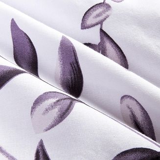 Pościel bawełniana COTTONLOVE 160x200 biała w fioletowe liście i kwiaty
