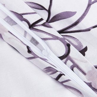 Pościel bawełniana COTTONLOVE 160x200 biała w fioletowe liście i kwiaty