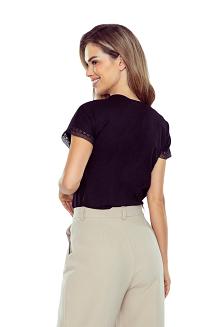 Bluzka damska z koronkowym detalem na dekolcie Kesja czarna