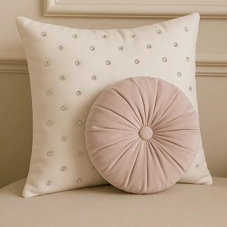 Poszewka dekoracyjna Soft welurowa pudrowa okrągła