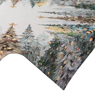 Obrus świąteczny gobelinowy 100x100 Eurofirany naturalny zielony las bombki