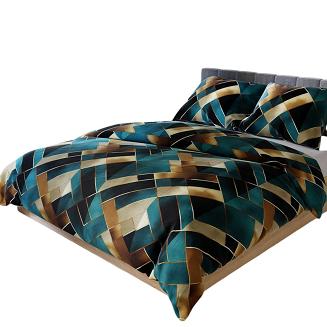 Komplet pościeli RUBIK z bawełny satynowej 160x200 turkusowa ruda geometryczny motyw