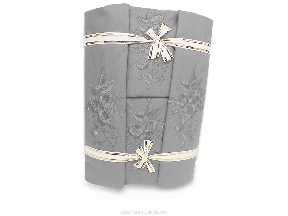 Pościel haftowana z prześcieradłem 200x220 szara