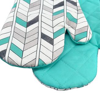 Rękawice kuchenne 18x27 z magnesem 2 szt. białe turkusowe geometryczny wzór