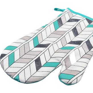 Rękawice kuchenne 18x27 z magnesem 2 szt. białe turkusowe geometryczny wzór