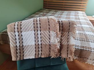 Komplet dekoracyjny narzuta 170x205 + 2x 60x170 beżowa kremowa brązowa krata