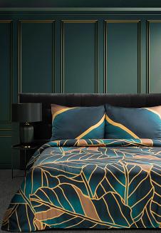 Pościel z makosatyny POS 160x200 Eurofirany ciemnozielony/złocisty