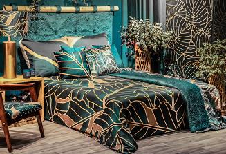 Pościel z makosatyny POS 160x200 Eurofirany ciemnozielony/złocisty