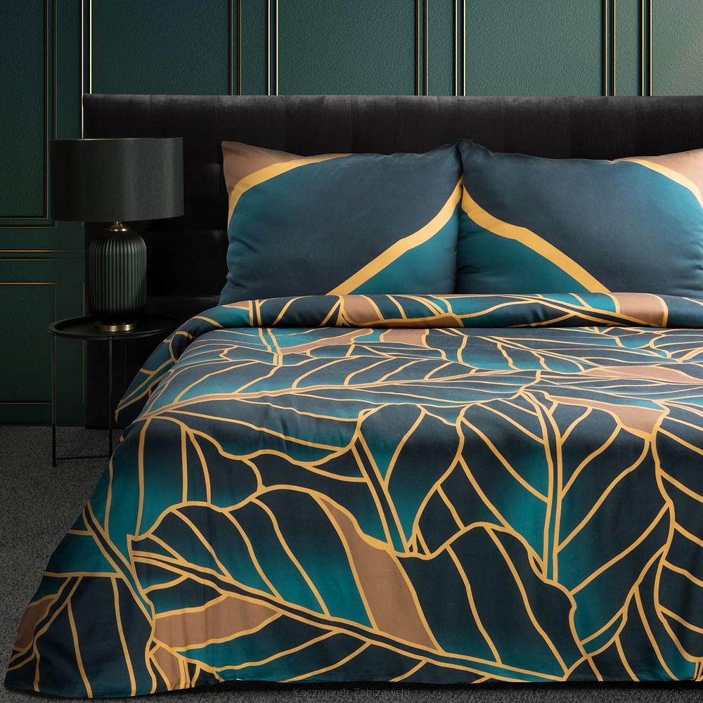 Pościel z makosatyny POS 160x200 Eurofirany ciemnozielony/złocisty