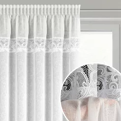 Firana gotowa na taśmie BUENA 140x270 Eurofirany biała zdobiona pasem z gipiury